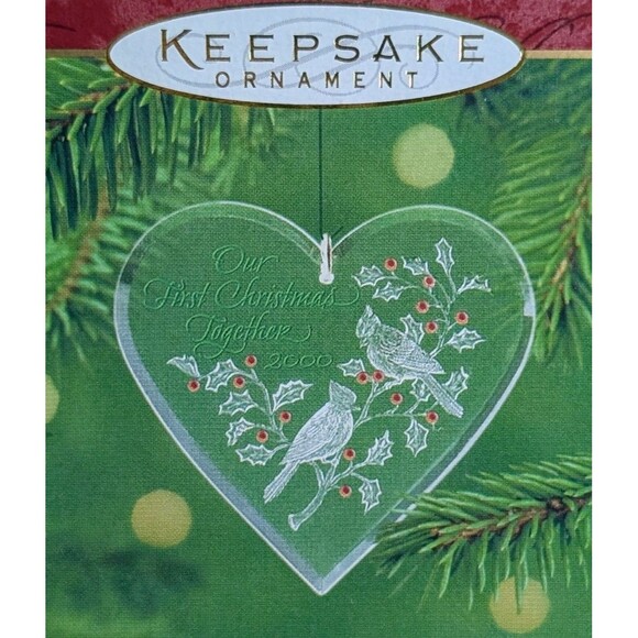 HALLMARK 2000 OUR FIRST CHRISTMAS TOGETHER ACRYCLIC ORNAMENT Heart Lovebirds - Picture 1 of 6